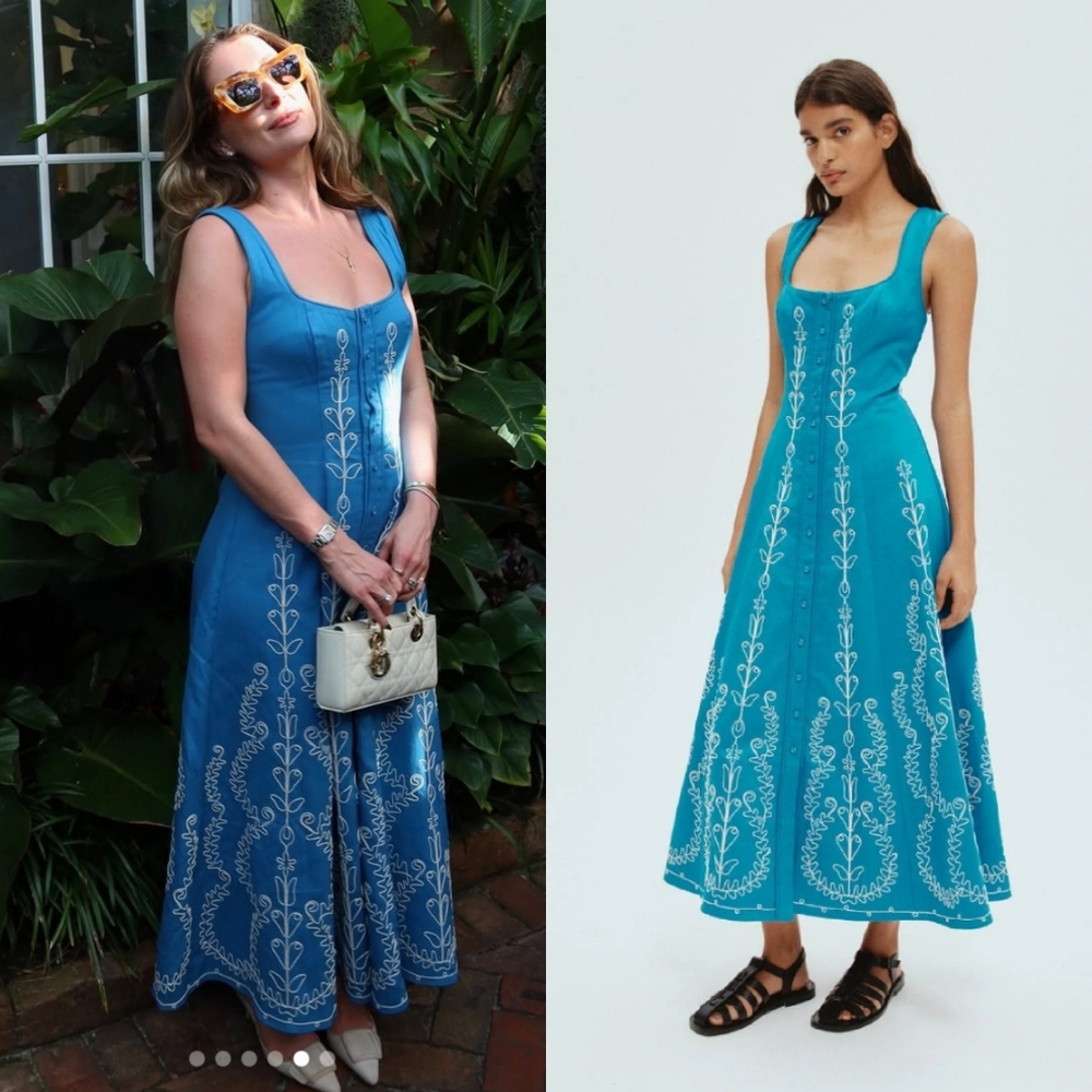 NWT Alemais Donovan Corded Midi Maxi Dress Saphire Blue White 8